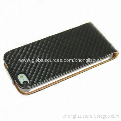 Carbon fiber leather case for iPhone 5/5S, open and close with magnet button